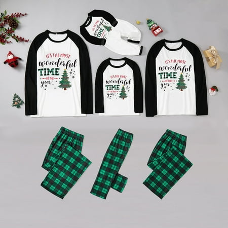 

Imcute Family Matching Christmas Pajamas Set Letter Xmas Tree Print Long Sleeve Tops+Plaid Pants Sleepwear Loungewear
