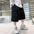 thumbnail image 2 of Ruyang Boys Cargo Shorts Summer Wide Leg Baggy Knee Length Shorts Solid Elastic Waist Breathable Casual Shorts with Pockets, 2 of 6
