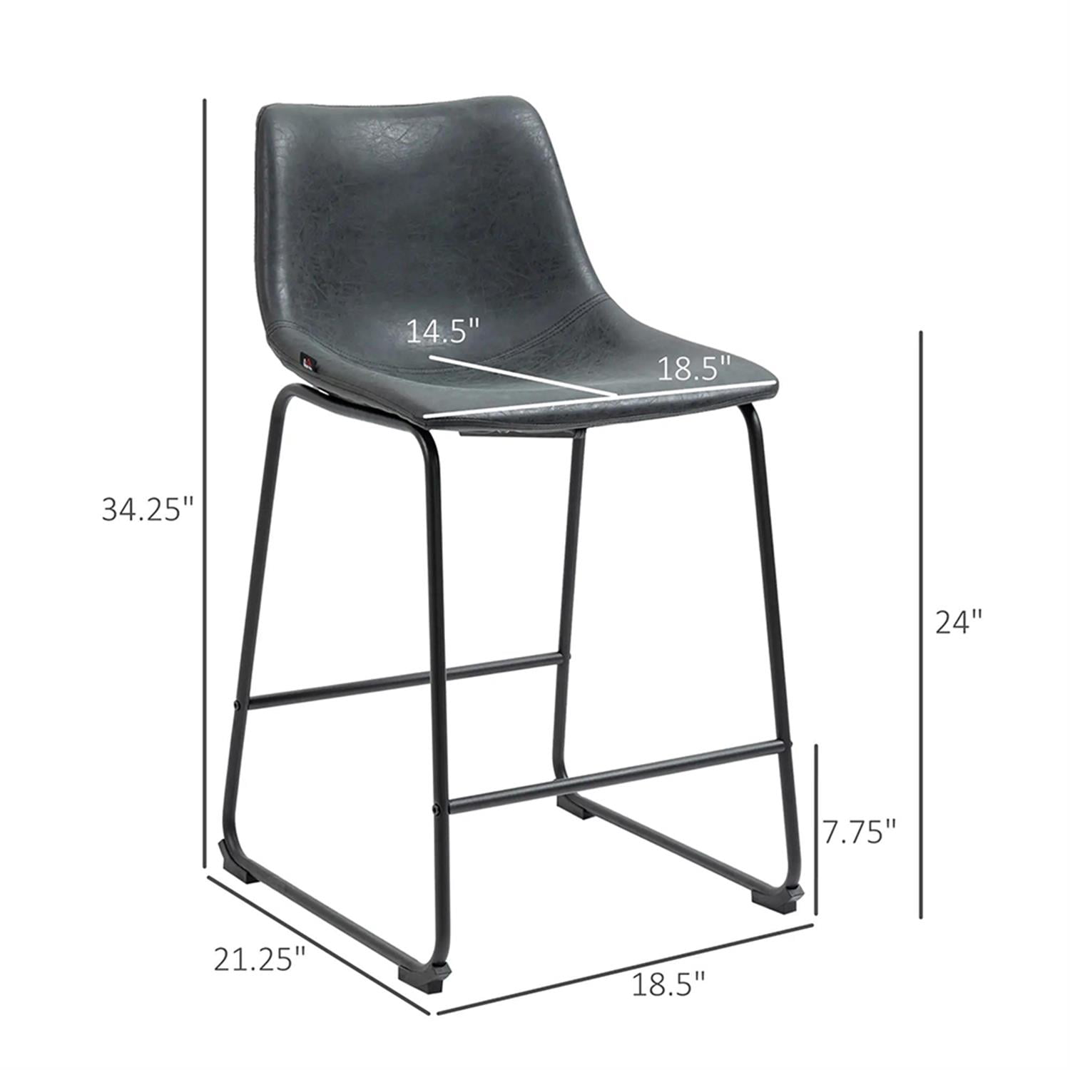 Demi Bonn Modern Counter Bar Stool Set of 2, Vintage PU Leather Bar Height Stool with Back and Steel Legs for Kitchen, Dinning Room, Black