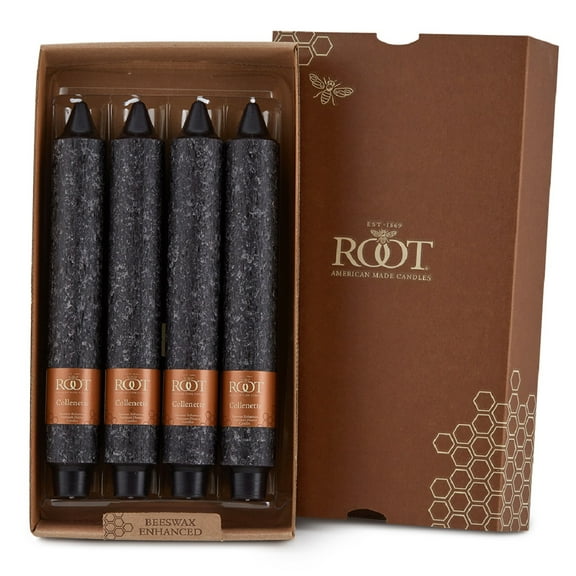 ROOT Candles Unscented Timberline™ Collenette Taper Candles, 9-Inch Tall, Box of 4, Black