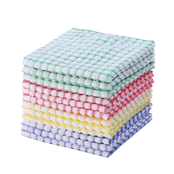 Kitchen Dish Cloths Wash Cloth Sets 12pcs Square Scrubbing Dishcloth Cotton 11"x17" (Mix Color)