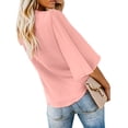 thumbnail image 3 of Sonducket Camisa de mujer Color sólido Manga larga Botón Solapa Blusa casual Prendas para la parte del cuerpo Rosa S, 3 of 4