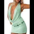 thumbnail image 1 of Robe Tricotée Dos Nu pour Femme, Mini-Robe à Col en V Profond avec Lien, Tenue de Boîte de Nuit d'Été, Robe Y2K Ajustée, Émeraude m, 1 of 10