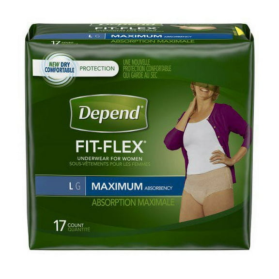 Depend Fit-Flex Incontinence Underwear for Women, Maximum Absorbency, Large, Light Pink, 2 Count