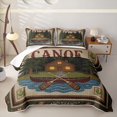thumbnail image 2 of Feelyou Retro Folk Cabin Camping Quilt King for Men Boys, Woodland Mountain Lake Paddle King Coverlet Set, Brown, 3-Piece, 2 of 7