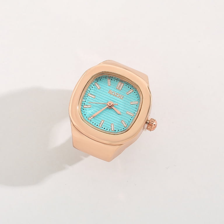 Women Gold Grey Quartz Stretchy Band Elastic Round Simple Dial Finger Ring Watch Men Women Finger Watch Stretchy Band Elastic Round Simple  main image 3