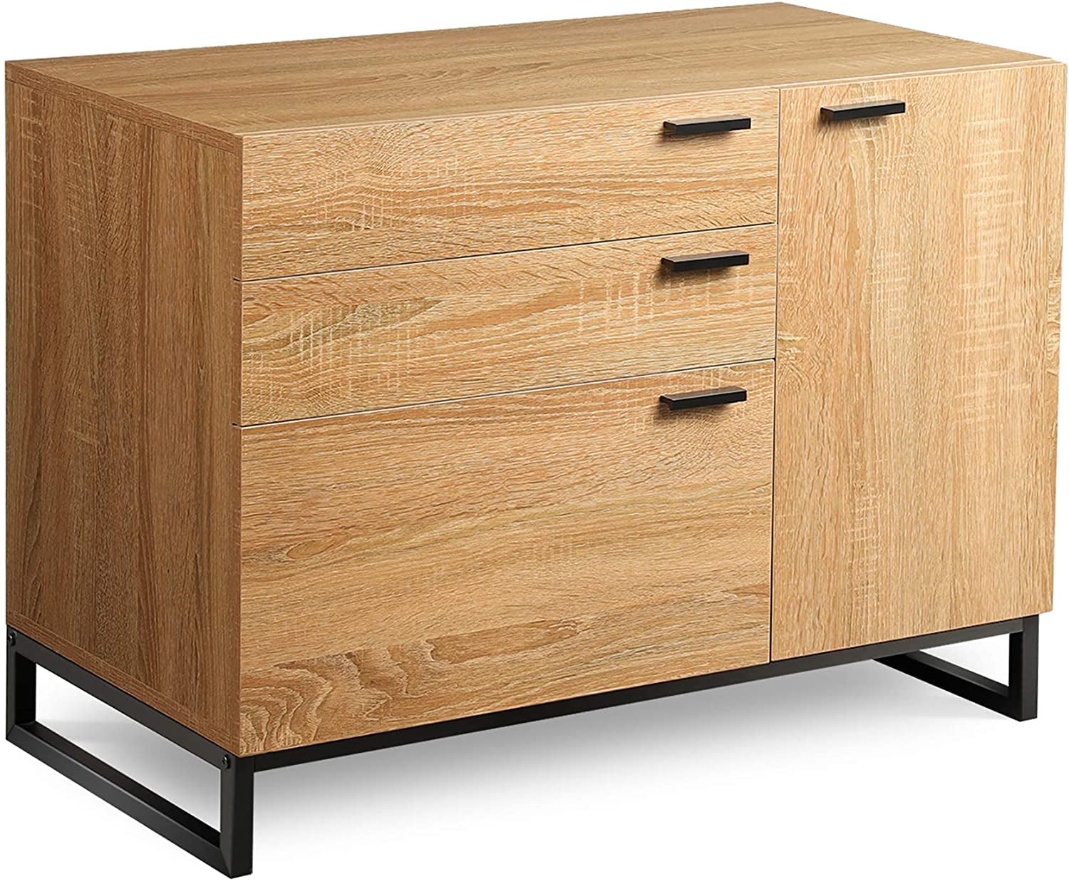 Wlive 3 Drawer Dresser Wide Chest Of Drawers With 1 Side Door Wood Storage Cabinet With Sturdy Metal Frame For Bedroom And Living Room Natural Oak Walmart Com