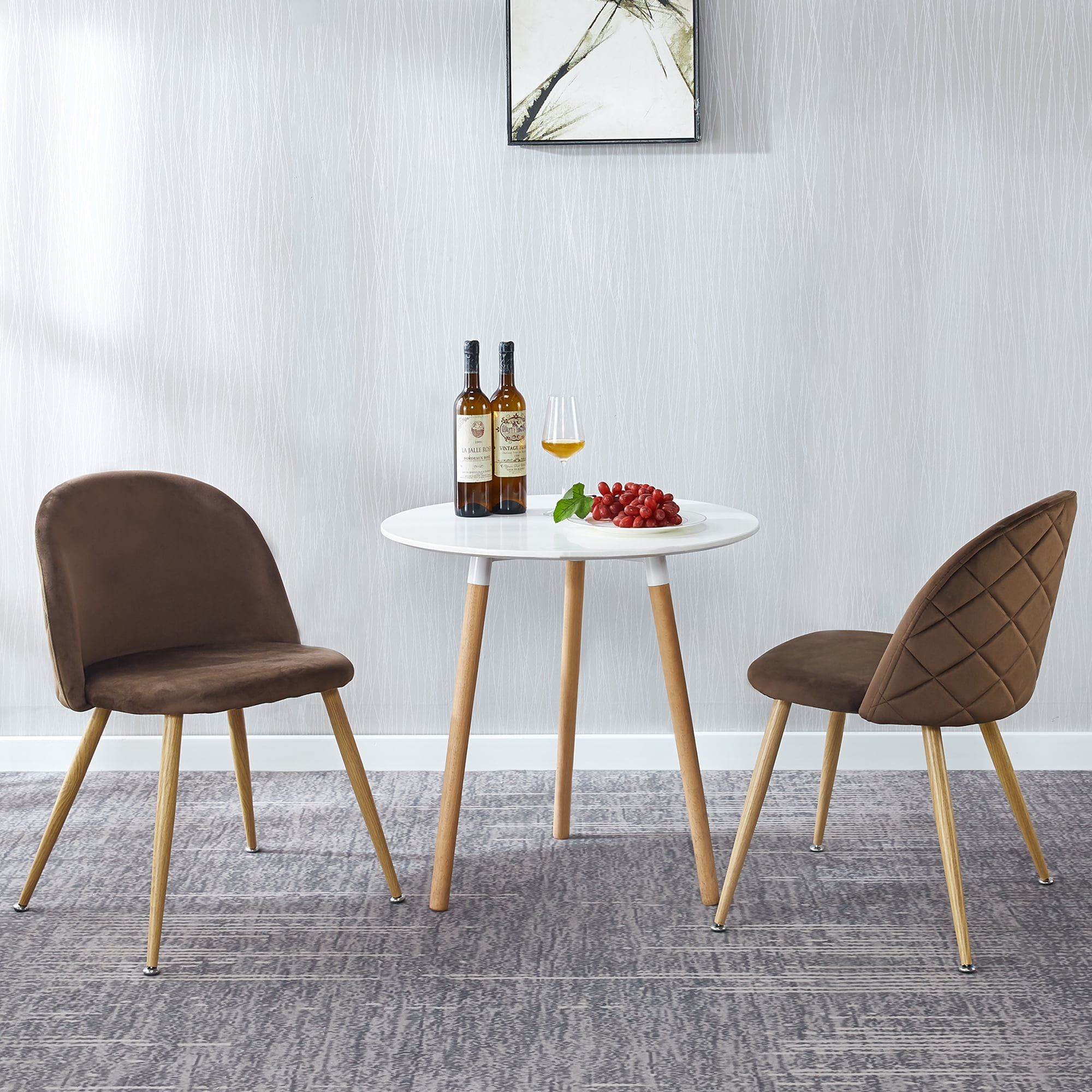 Kepooman Set of 2 Velvet Upholstered Dining Chairs with Backrest, Brown Kepooman Set of 2 Velvet Upholstered Dining Chairs with Backrest, Brown