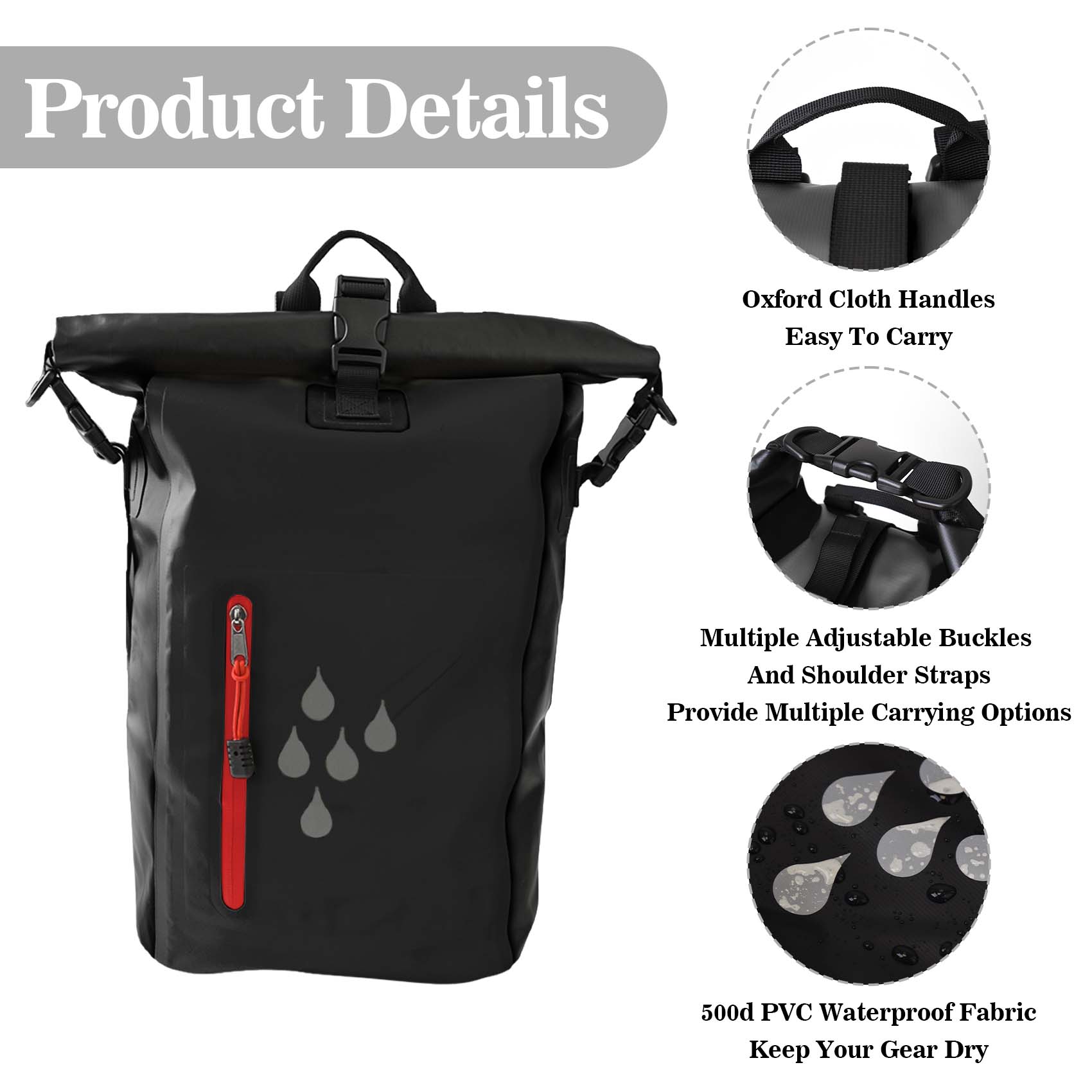 thovorrnl 25L Waterproof Dry Bag Backpack, Heavy Duty Roll Top Floating Dry Bags with Waterproof Phone Pouch for Kayaking Hiking Beach Boating, Black
