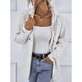 thumbnail image 4 of Women's Long Sleeve Hooded Drawstring Sweater with Zipper Autumn and Winter Cardigan Jacket Cream White XL, 4 of 9