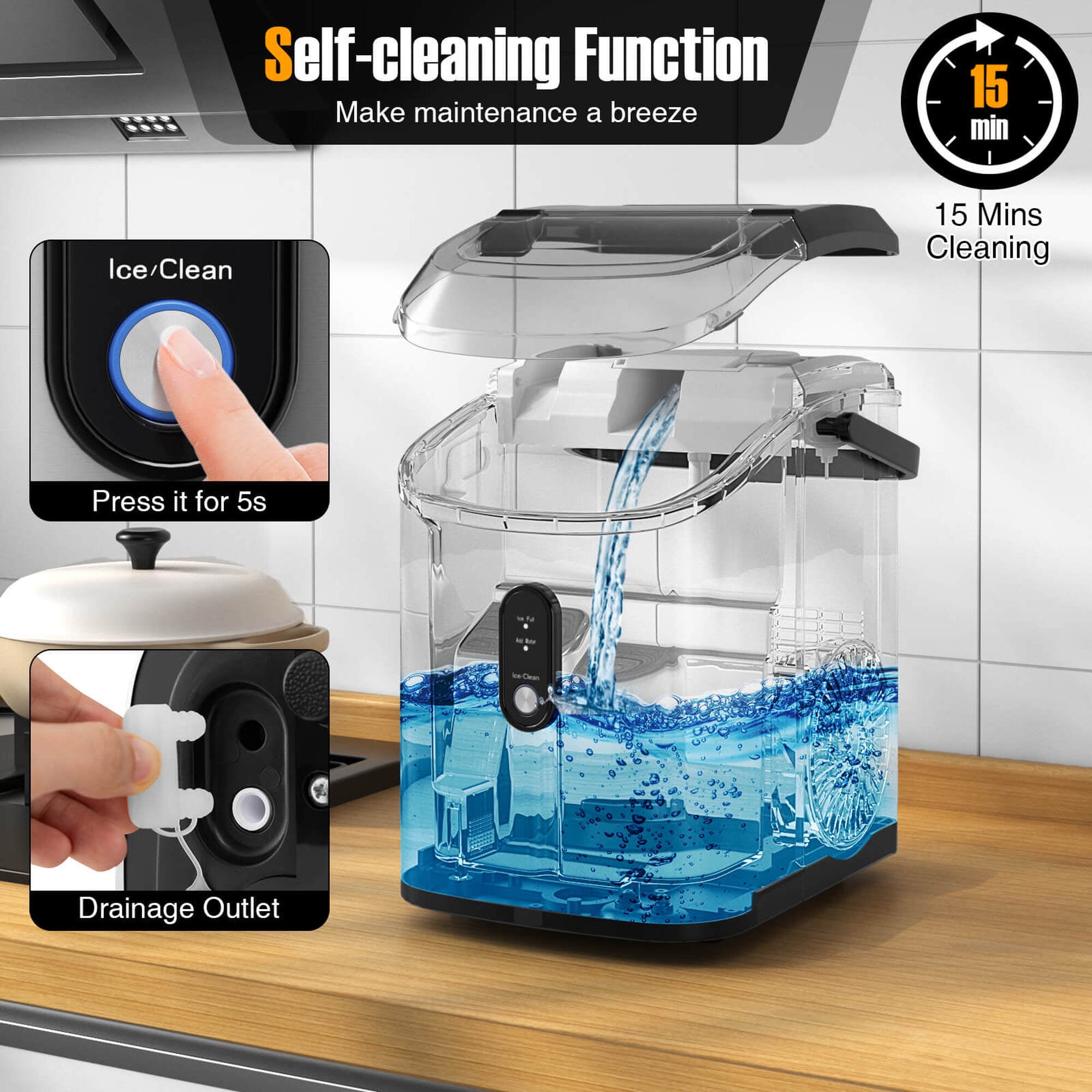 Costway Countertop Ice Maker with Soft Chewable Pellet Ice  Ready in 6 Mins Silver