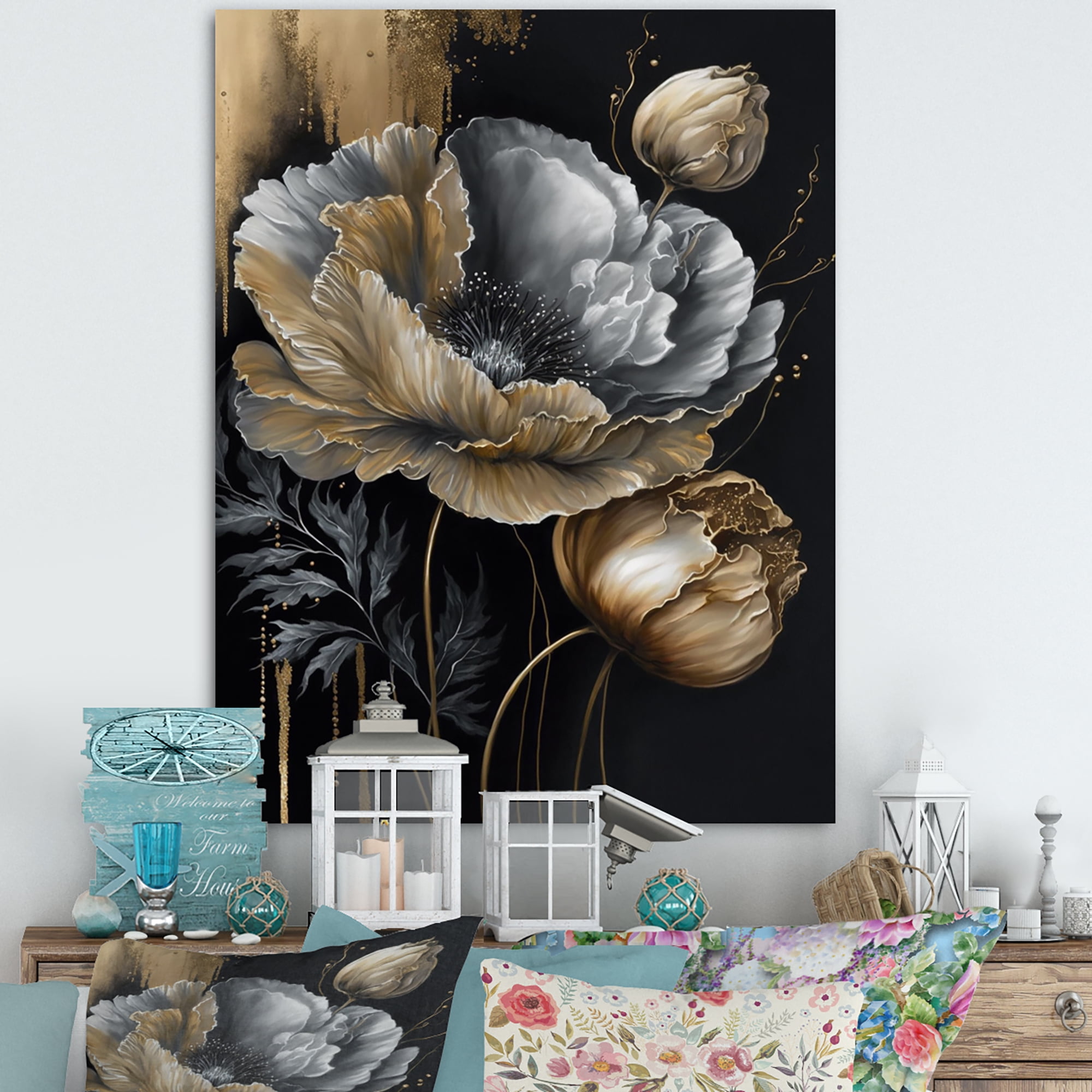 Designart Golden Gothic Floral Bouquet III Canvas Wall Art
