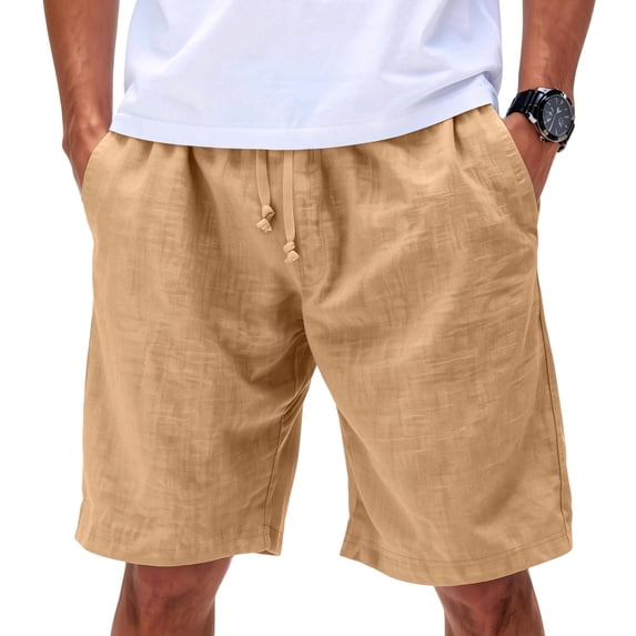 Nestiefly Men's Casual Drawstring Cotton Linen Shorts with Pockets - Fit Stretch Work & Beach Shorts Earthy Yellow M