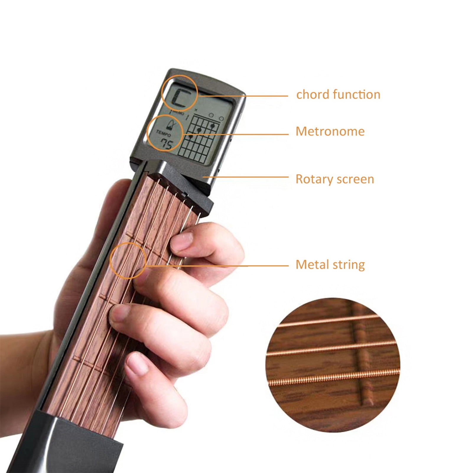 No Noise Portable Lightweight With Metronome Functions Guitar Chord Practice Tool Trainer, 6 Fret Tool, for Learn the Chords