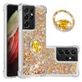thumbnail image 1 of Funda para Samsung Galaxy S21 Ultra 5G con Brillo Líquido Flotante, Purpurina, Parachoques y Anillo Giratorio Soporte, 1 of 5