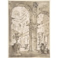 thumbnail image 2 of Francesco Guardi 14x18 Gold Ornate Wood Frame and Double Matted Museum Art Print Titled - Architectural Capriccio; Courtyard of a Palace (1712-93), 2 of 4