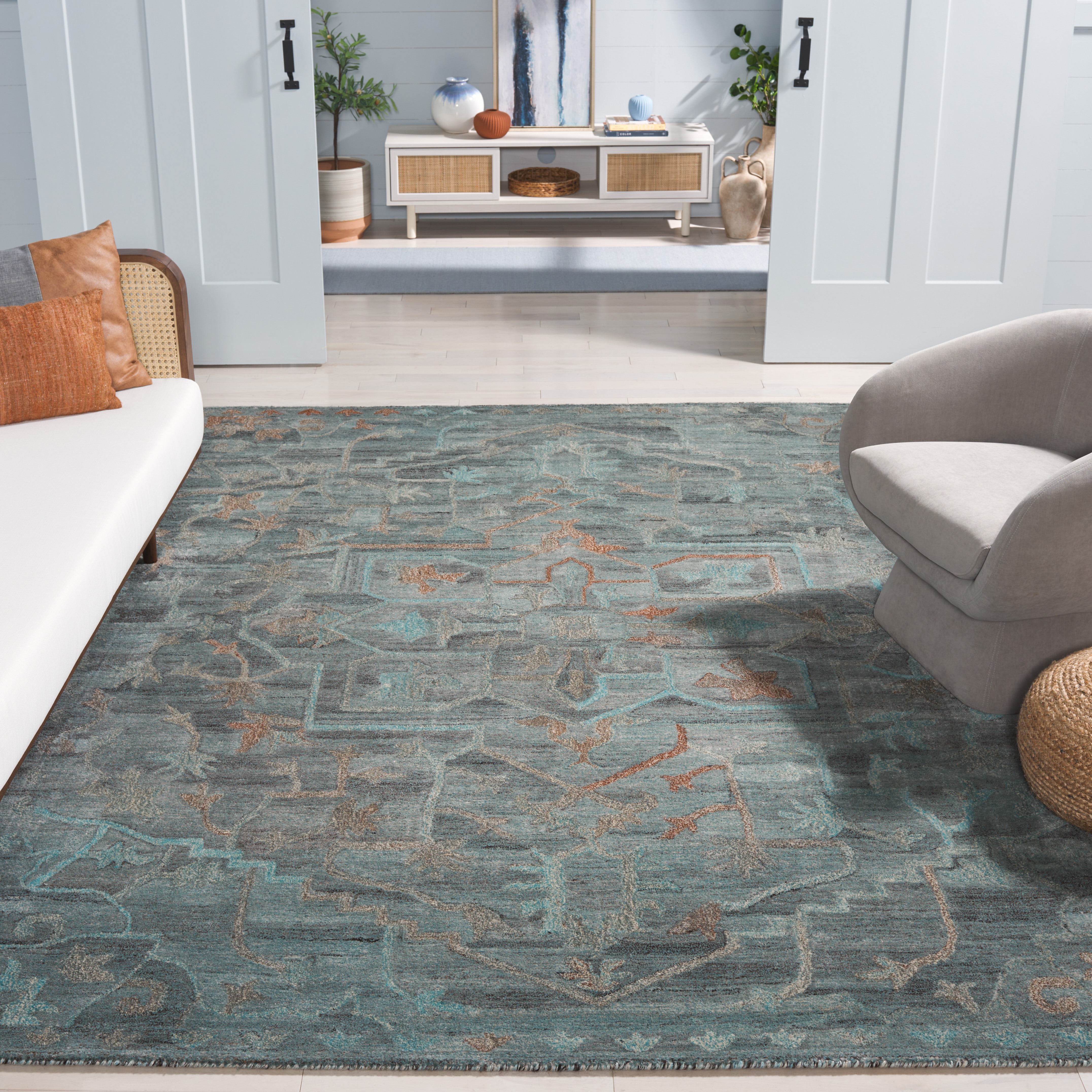 SAFAVIEH Anatolia Kimberly Distressed Area Rug, Teal/Brown, 8' x 10'