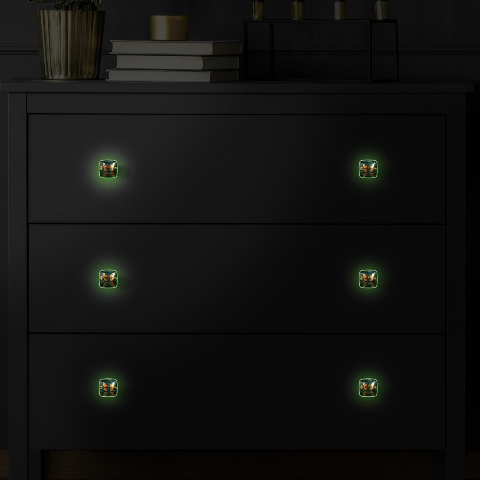 HemaKayy 4 Pack 1.18" Decorative Cabinet Knobs - Add a Magical Glow to Your Cabinets - Durable & Stylish Drawer Handles - Perfect for Home, Kitchen, Bedroom Decor - Orange Butterfly Water Reflect