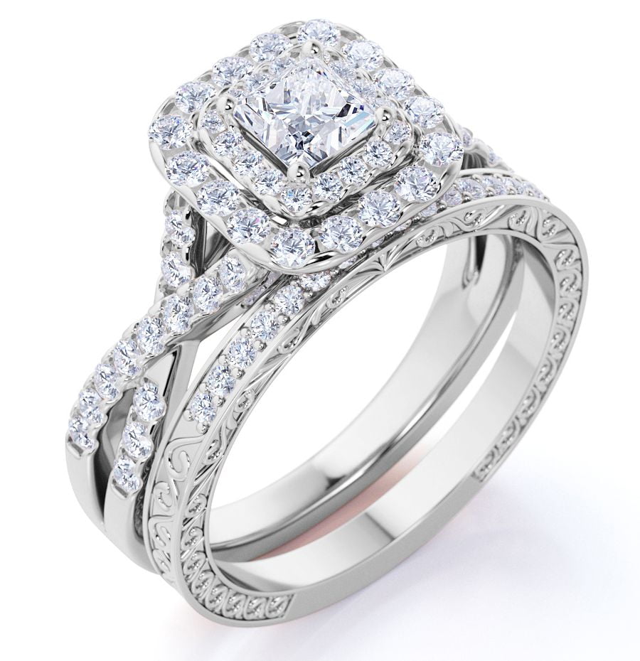 Size 10.5 - 10k White Gold Round Diamond Square Halo Bridal ...