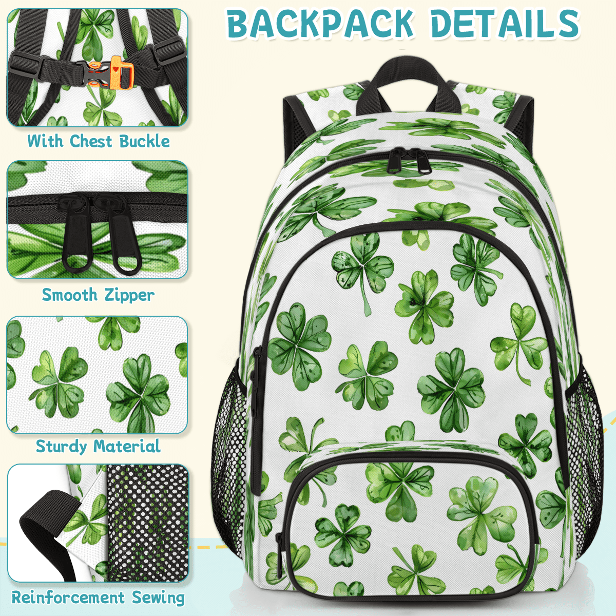 Lucky Brand Green Canvas Leather Trim Clover Good Fortune Logo Backpack New Lucky Brand Leather Backpack Washed Blue | Mercari main image 2