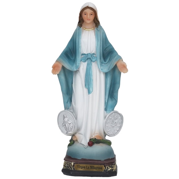Virgen Milagrosa 6" Nuestra Señora de las Gracias de la Medalla Milagrosa Resin Religious Figure Mini Our Lady of The Miraculous Medal