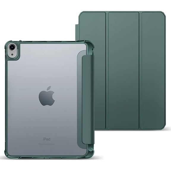 Timoom iPad Air 5th / 4th Generation Case with Pencil Holder 10.9 Inch 2022/2020, Slim Shockproof Smart Cover with Translucent Frosted Hard Back Shell, Auto Sleep/Wake for iPad Air 5/4, Dark Green