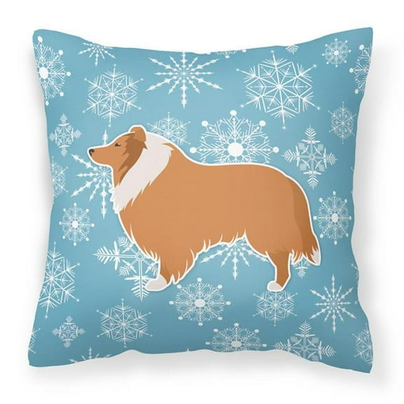Caroline's Treasures BB3516PW1414 Winter Snowflake Collie Fabric Decorative Pillow , 14Hx14W, multicolor