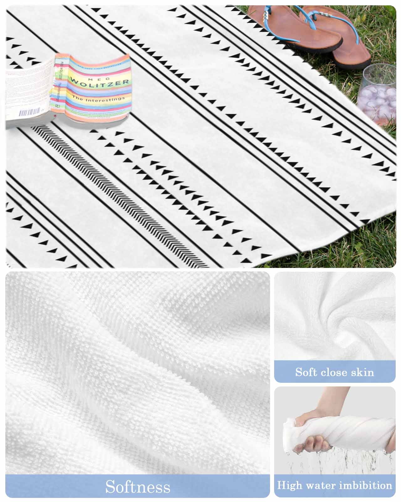 Boho Black White Modern Stripes Beach Towels Oversized Super Absorbent, Farmhouse Abstract Art Lightweight Bath Towel Quick Dry Sets For Bathroom/Pool/Rv Camping/Beach Play/Gym Room/Picnic 35"x70"