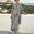 thumbnail image 4 of Guluxicc 2 Piece Women's Matching Sets Crew Neck Batwing Sleeve Top Stripe Print Wide Leg Pants with Pockets Casual Outfits, 4 of 5