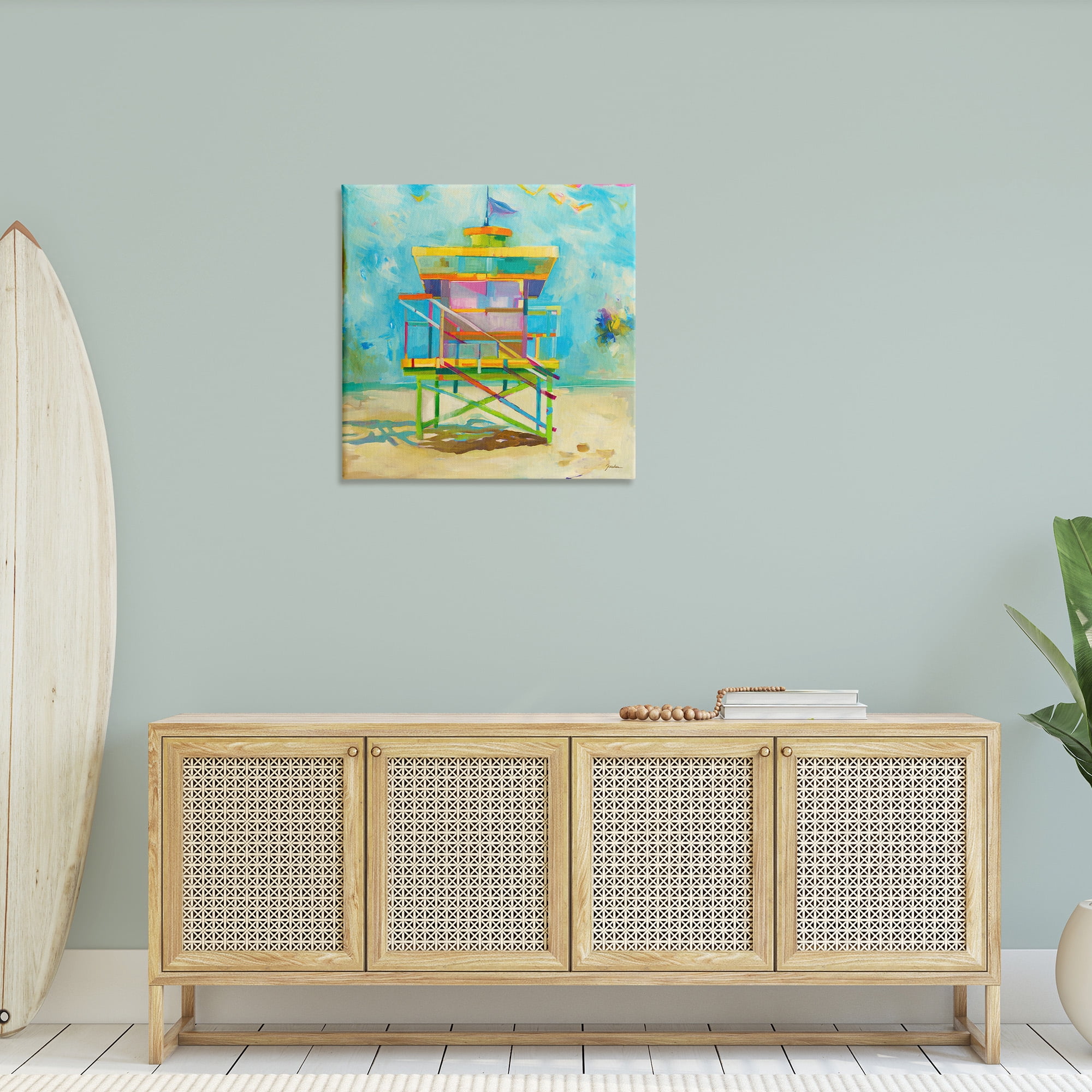 Stupell Industries Modern Lifeguard Hut Abstract Painting Gallery Wrapped Canvas Art Print Wall Art, 30 x 30
