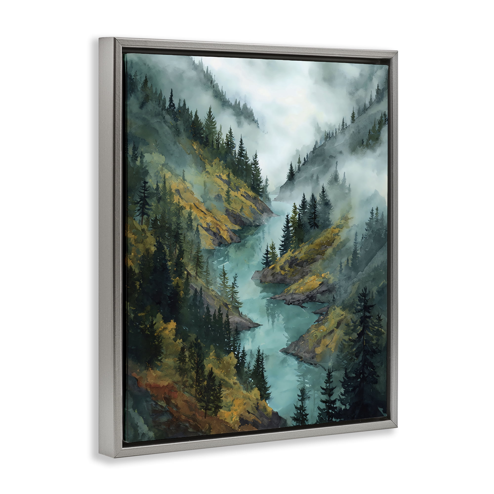 Stupell Industries Turquoise Mountain River Bends Gray Framed Floater Canvas Wall Art, design by Franklyn Gregory