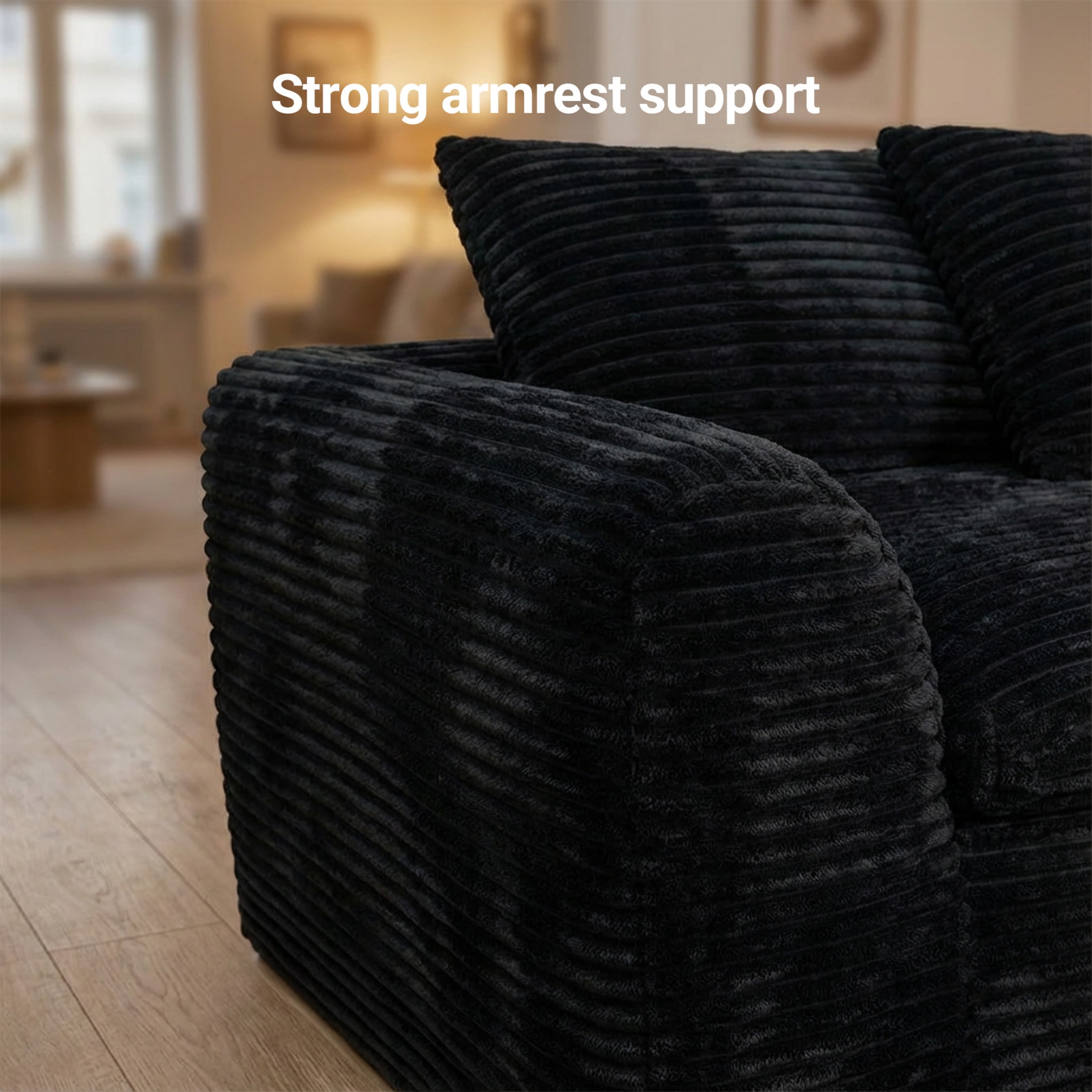 Noble House Quinley 108" Boneless Sponge Cloud Sofa, High-Density Foam Modular Corduroy Sectional, Living Room, Black