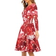 thumbnail image 2 of Renewold Red Dress Women Long Sleeve Floral A Line Twirl Dress Size M Valentine's Day Gifts Love Heart High Waistline Crew Neck Elegant Dress for Party Club Wedding, 2 of 7