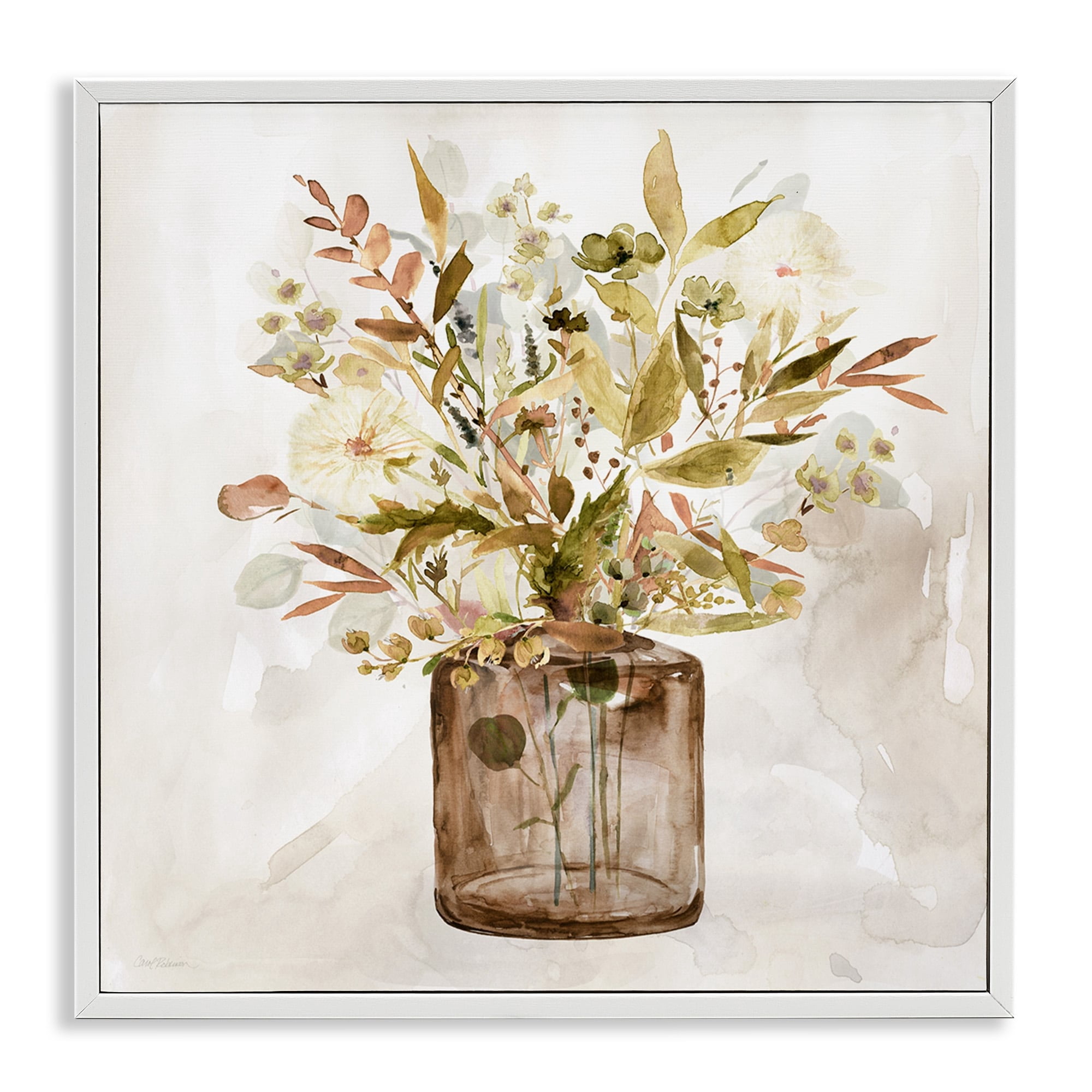 Stupell Industries Earthy Mixed Botanicals Floral Blossoms Watercolor Detail Painting White Framed Art Print Wall Art, Design by Carol Robinson