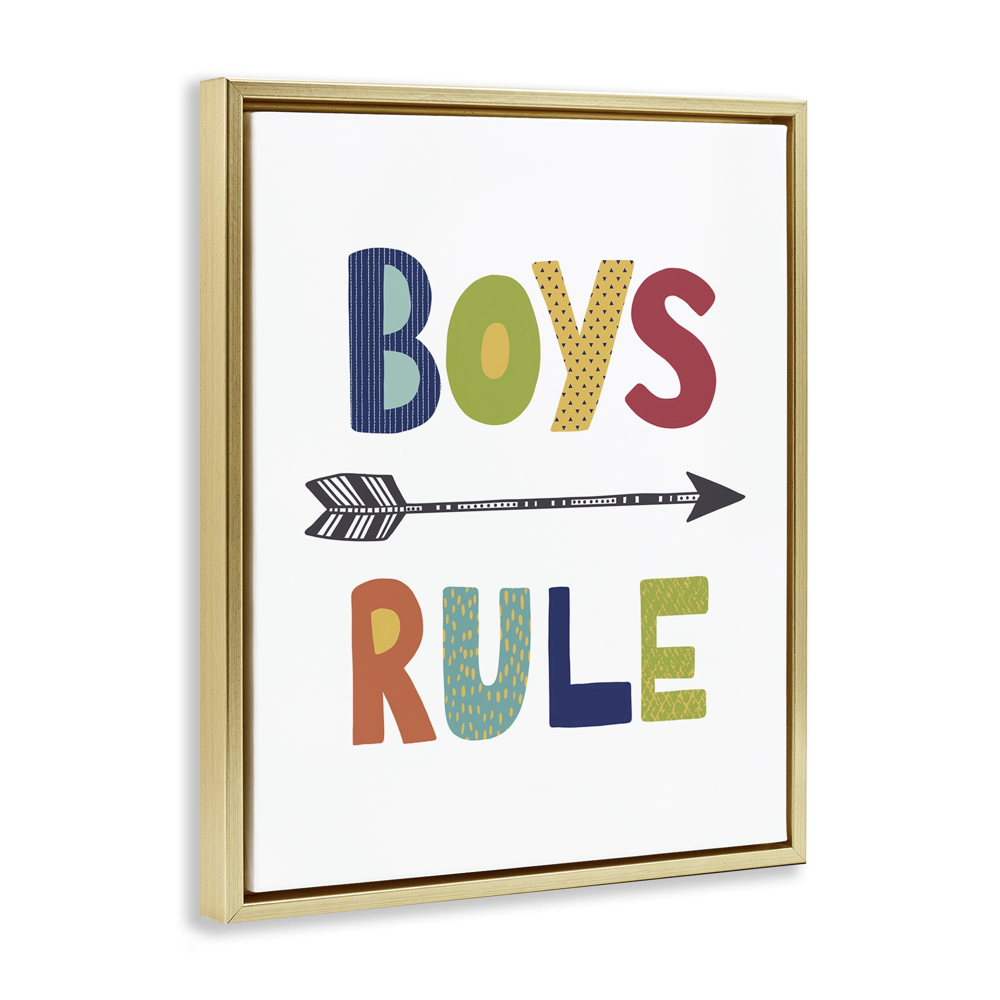 Stupell Industries Boys Rule with Arrow Typography Painting Gold Floater Framed Art Print Wall Art, 25 x 31