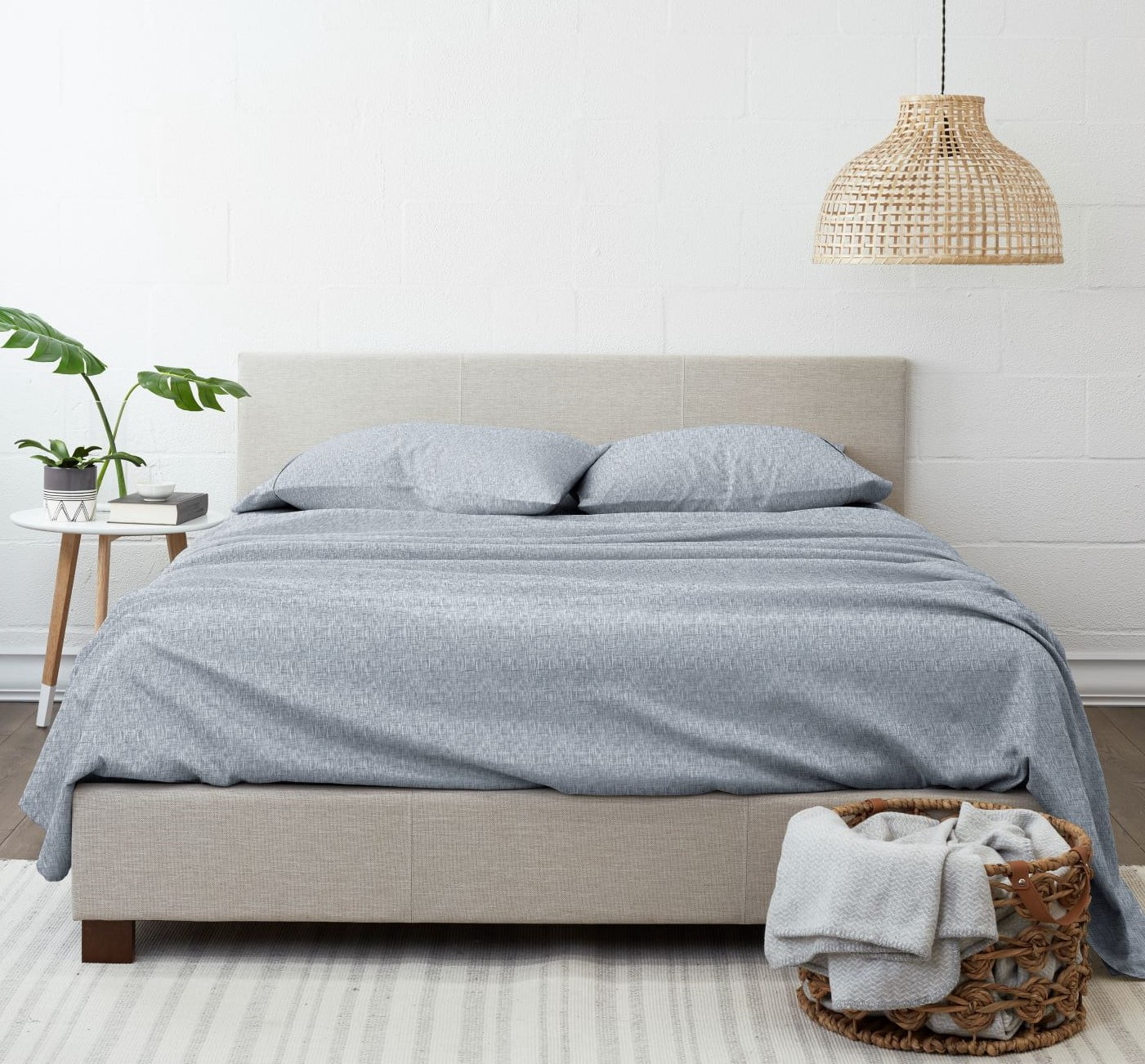 Noble Linens 3 Piece Pattern Microfiber Bed Sheets Set, Light Blue Chambray Style, Twin