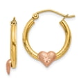 thumbnail image 1 of 14k Yellow and White Gold Yellow & Rose Gold Heart Diamond Cut Hoop Earrings Length 20mm, 1 of 2