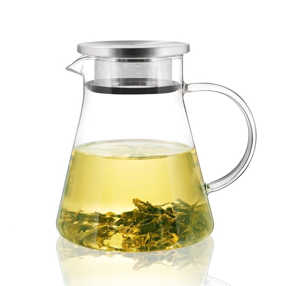 CNGLASS 30.5oz/900ml Glass Teapot Stovetop Safe,One-Touch Clear Tea Kettle,Blooming and Loose Leaf Tea Maker Set