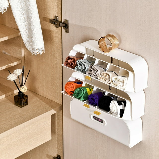 Caja Organizadora de Calcetines y Ropa Interior para Colgar En El Lateral Del Armario | Juego de 3 Unidades | Plástico Multicapa | Blanca | 38 X 8 X 12 Cm | Resistente Al Polvo y Al Agua | Apilable |