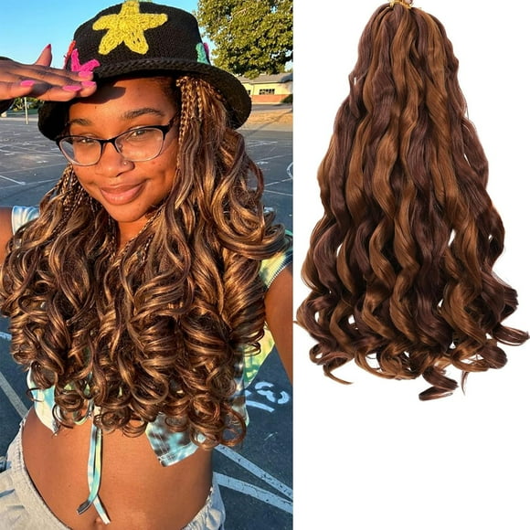 SHILIU-8 Packs French Curly Braiding Hair 14 Inch Bouncy Braiding Hair Short Brown French Curls Braid Hair Pre Curled Loose Wavy Crochet Braids Hair Extensions for Women (14 Inch, P30/33)