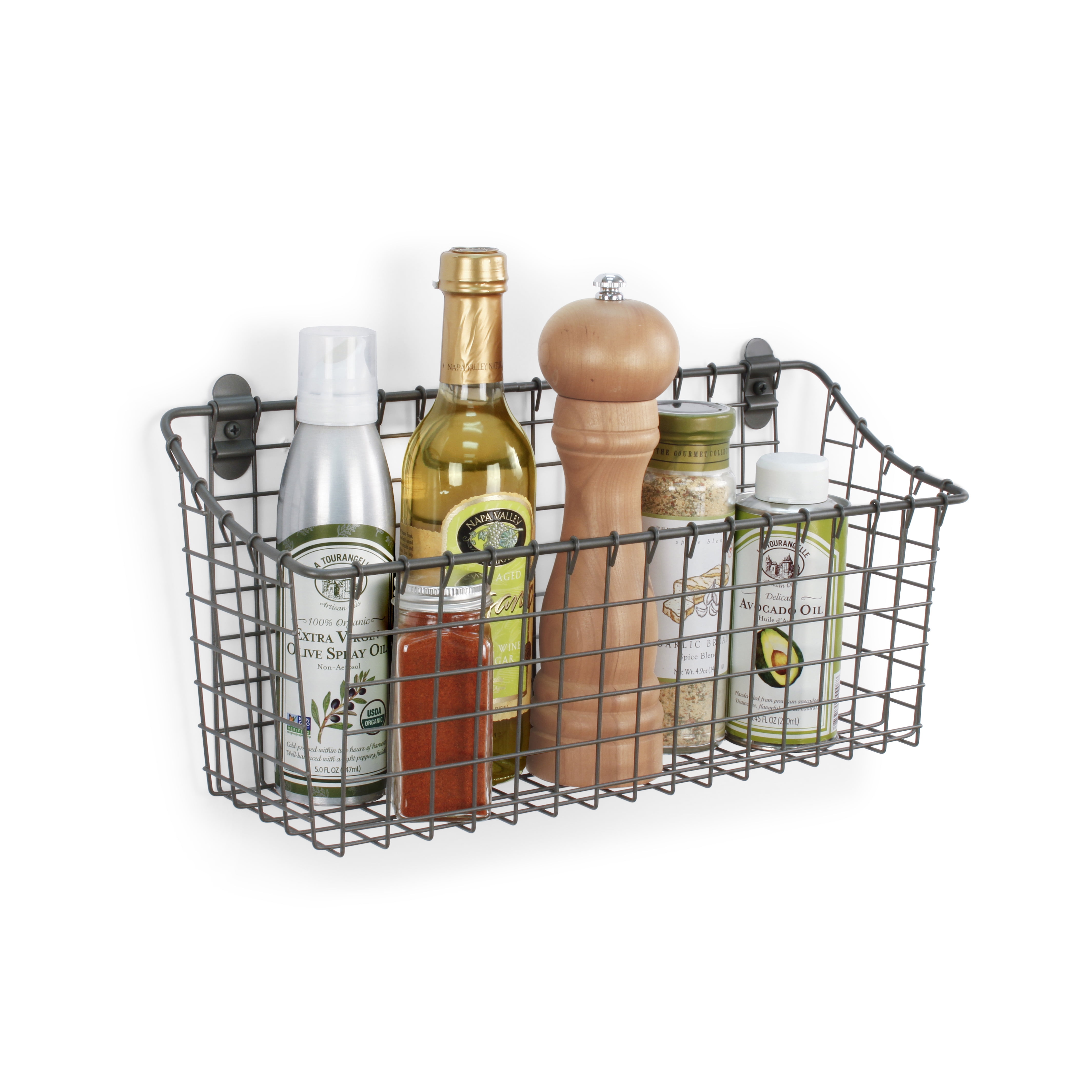 Spectrum Diversified Steel Wire Vintage Cabinet and Wall Mount Storage Basket, Large, Industrial Gray