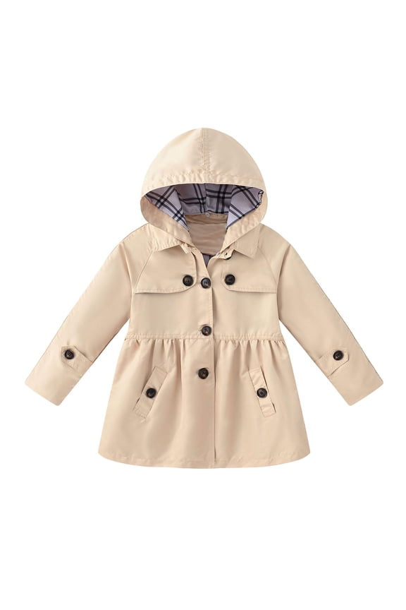 Boys Girls Solid Color Windproof Storm Jacket Detachable Hooded Waterproof Mid Long Coat