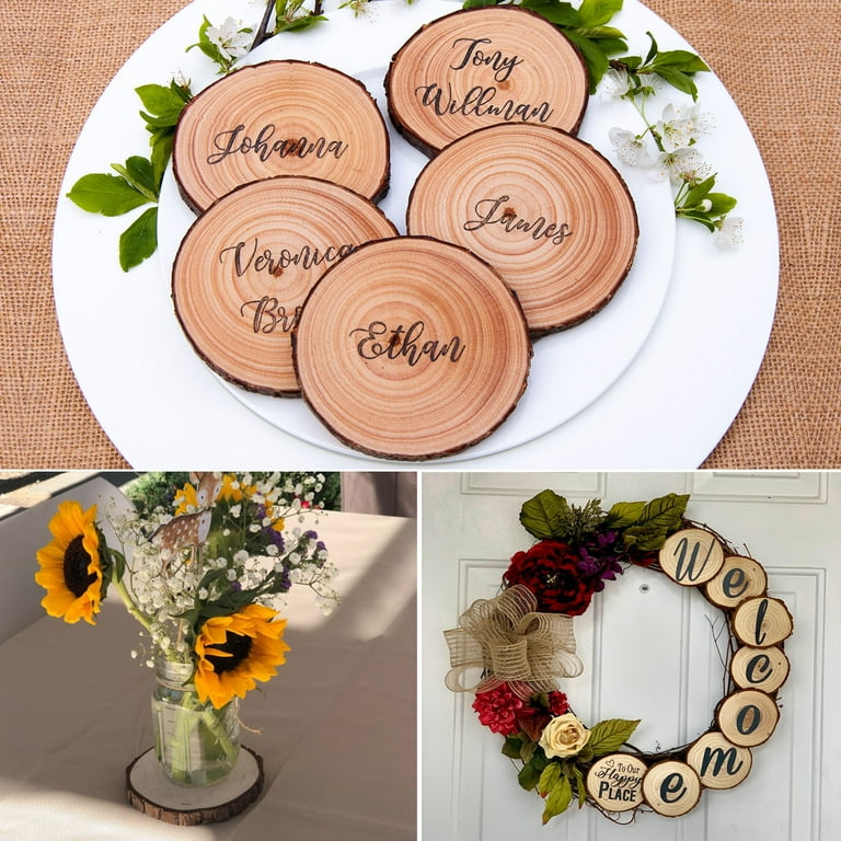 Unfinished Natural Wood Slices 20 Pcs 3.5-4 inch Craft Wood Kit Circles Crafts Christmas Ornaments Rustic Wedding Decoration DIY Crafts with Bark