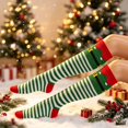 thumbnail image 2 of GobdXE Unisex Knee High Socks Christmas Elf Stripe Graphic Print Soft Knit Holiday Costume Party Wear Size:One Size, 2 of 6