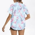 thumbnail image 3 of JURANMO Ladies Hawaiian Button Down Shirts Casual Short Sleeve Lapel Summer Blouse Fashion Floral Tropical Print Tunic Tops Sky Blue XXXXL Sales Today Clearance, 3 of 5
