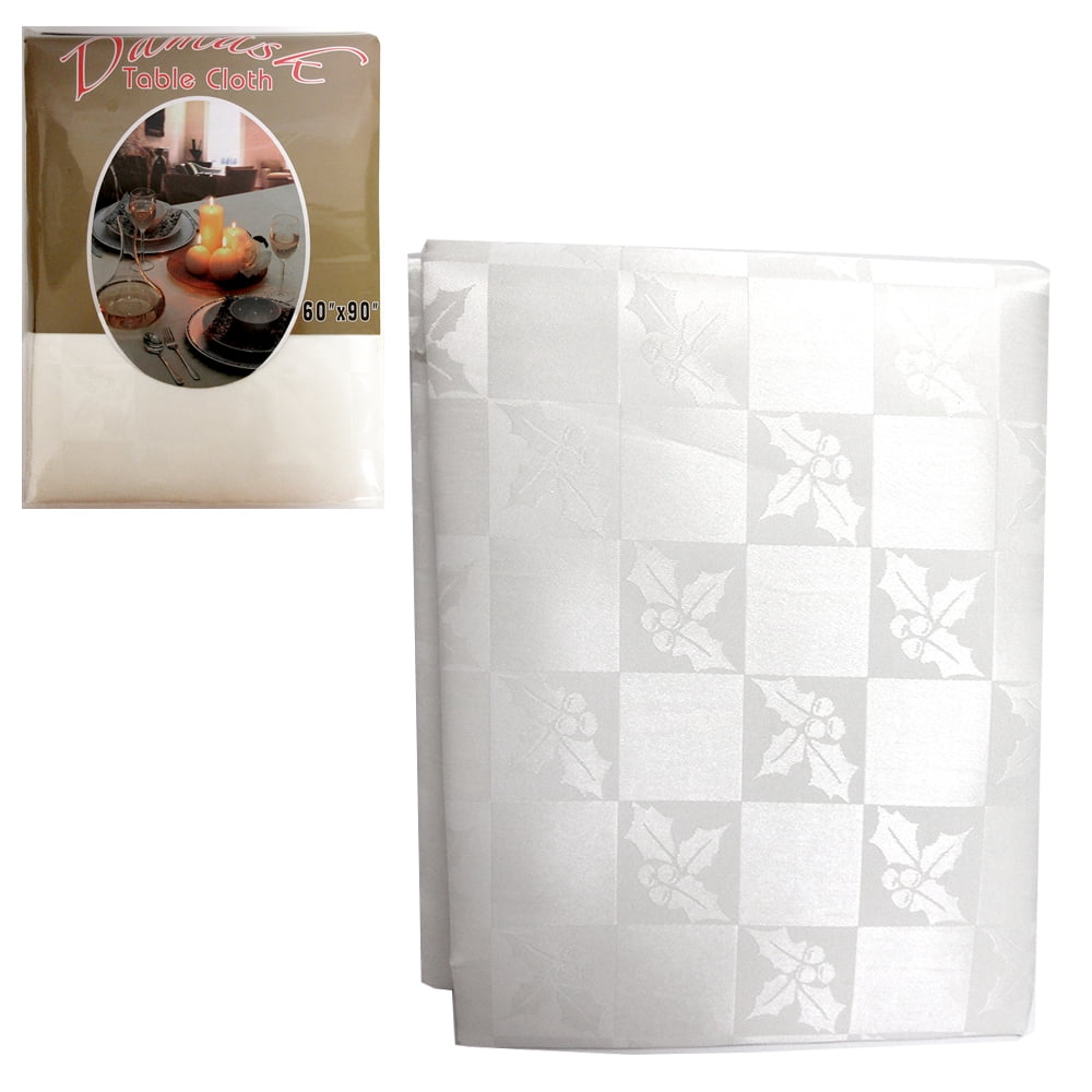 BB&B Holiday Joy Ivory Damask Flower Fabric Tablecloth Table Cloth 70 Round 