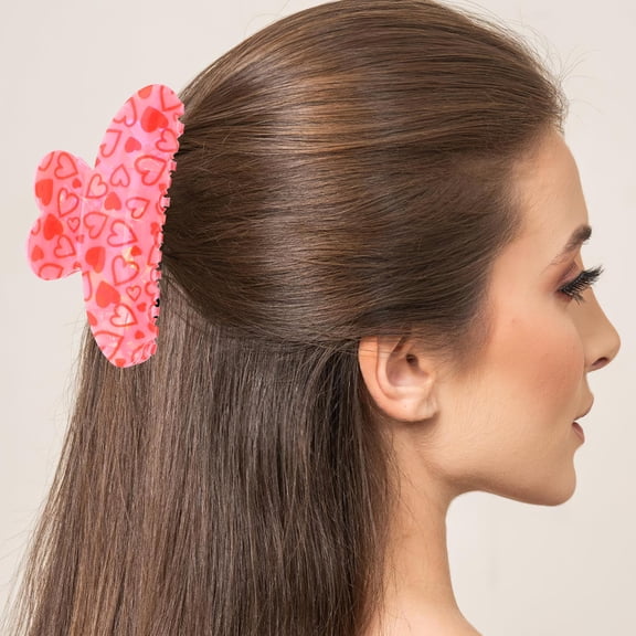 WEUVEB Decorative Hair Clips Red Heart Acrylic Secure Hold Fashionable Accessories for Women 1Pack