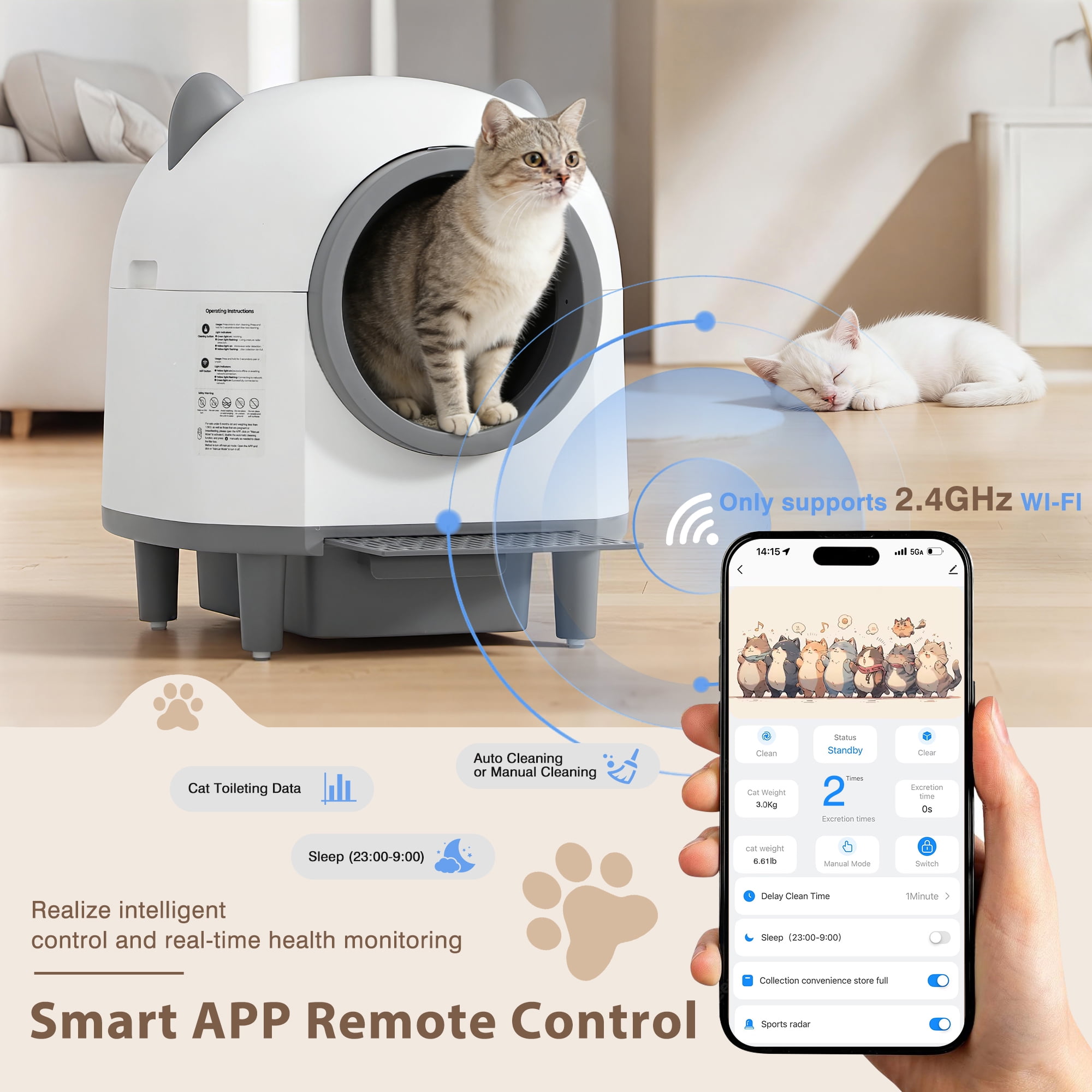 Magic Union Automatic Self Cleaning Cat Litter Box for Multi-Cat Homes, App Remote Control Smart Robot Litter Box w/Multi-Sensor Safety Protection, Comes with 2 Liner Bags and 1 Scent Cartridge