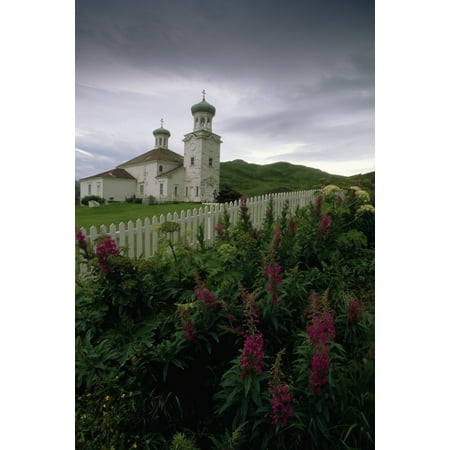 Cathedral Of Holy Ascension Atop Hill WWildflowers Unalaska Island Southwest Alaska Summer Aleutian Isl Canvas Art - Mark Kelley Design Pics (24 x 38)