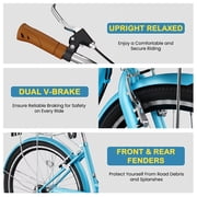 7 Speed 26IN Beach Cruiser Bike for Adult with Basket & Lock, Lightweight Step Through Women Bicycles, Shimano City Commuter Bicycle for Women Men, Shoping and Exercise